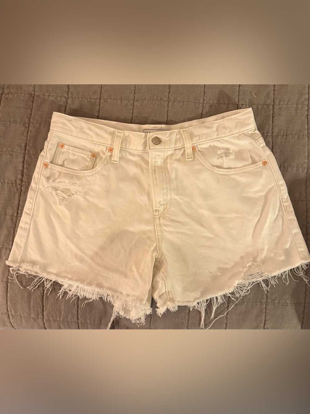 GAP White Distressed Frayed Hem Denim Shorts